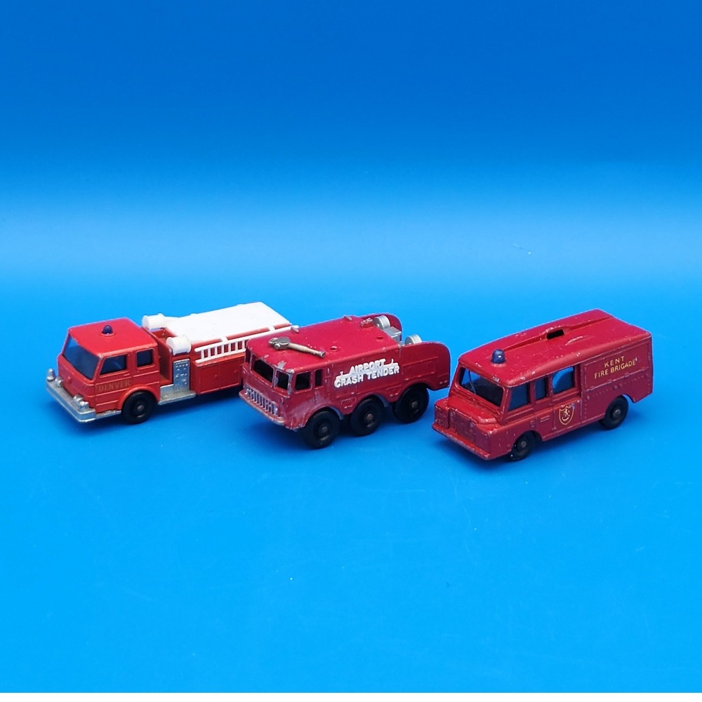 VTG Matchbox Fire Trucks Land Rover, Foamite Crash Tender & Fire Pumper Truck